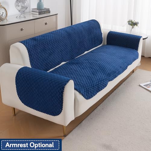 Image of HOKIPO Quilted Sofa Cover 3 Seater for Seat & Back, Washable Kids & Pet Friendly Sofa Cover, 'Quilt Classic' Navy Blue (IN-927-NBL*2)