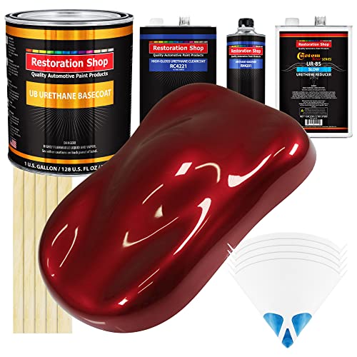 Restoration Shop - Fire Red Pearl Urethane Basecoat with Clearcoat Auto Paint - Complete Slow Gallon Paint Kit - Professional High Gloss Automotive, Car, Truck Refinish Coating