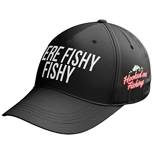 Purple Print House Fishing Gifts for Men - Fishing Hat - Here Fishy Fishy Fishing Baseball Cap Hat Mens Funny Fishing Tackle (Black)