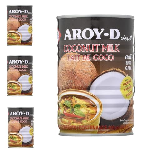 YIJIA | Aroy-D - Leche de Coco para cocinar - Extracto de Coco para Postres - 400 ml (4 Latas)