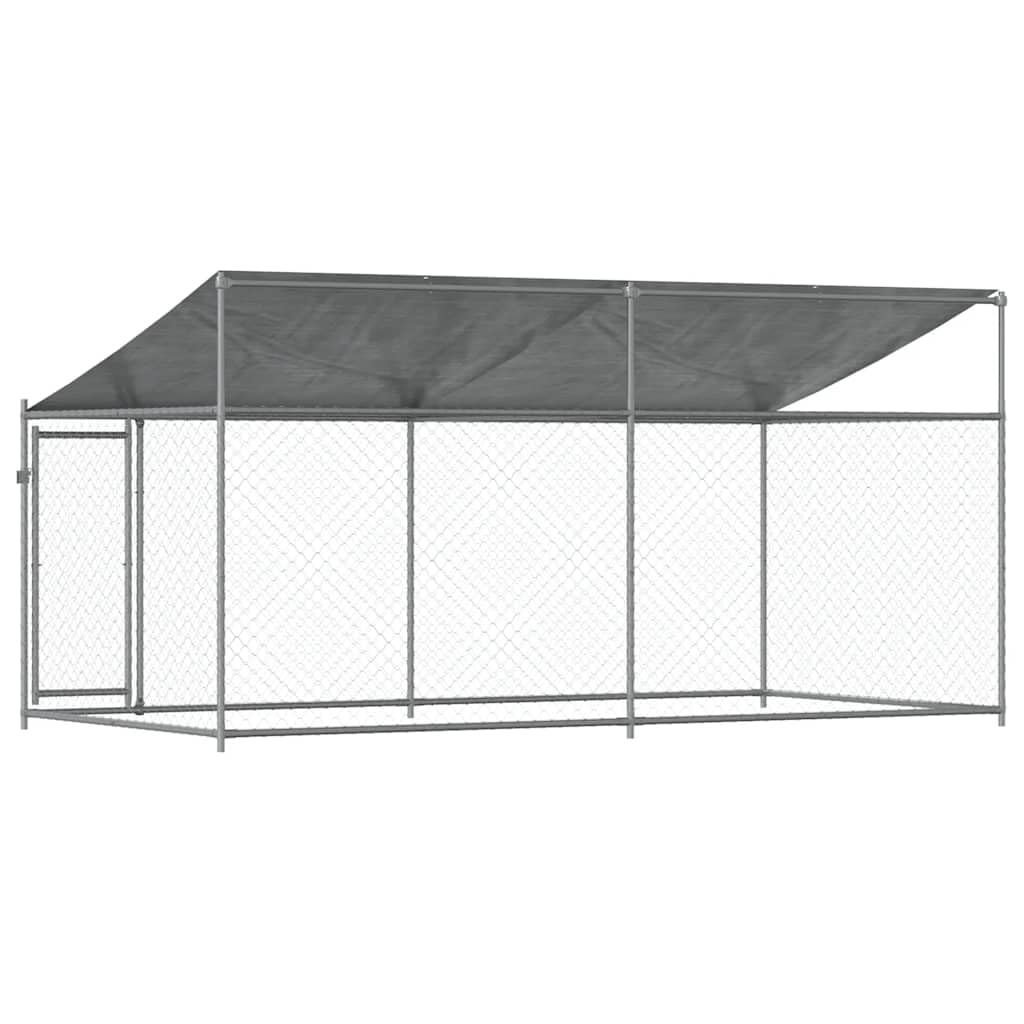 vidaXL Jaula de Perros Techo y Puerta, Perrera de Malla para Cachorros, Corral para Animales, Caseta de Exterior, Acero Galvanizado Gris