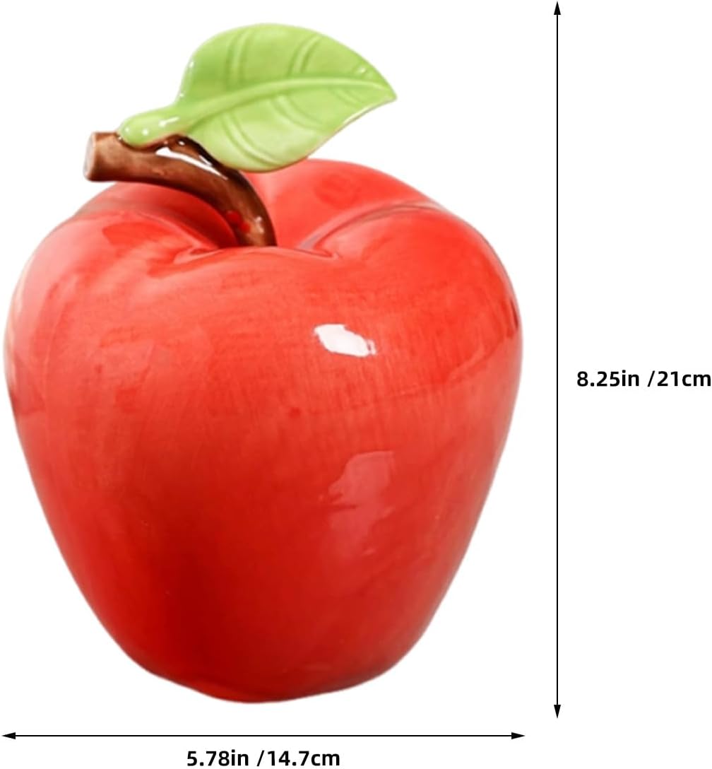 BESPORTBLE 2pcs Ceramic Ornament: Porcelain Fake Fruit Figurine - Red Shaped Statue with Green Leaf for Dining Room Tabletop Kitchen Entryway