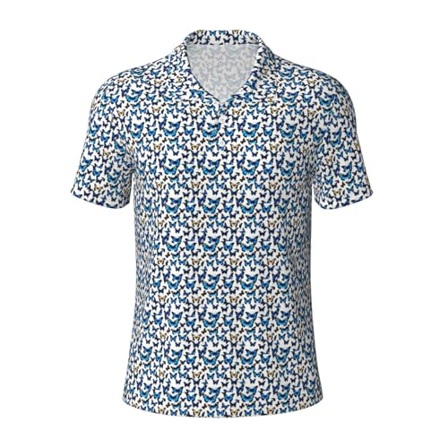 Polo bleu imprimé papillon homme à manches courtes au design original