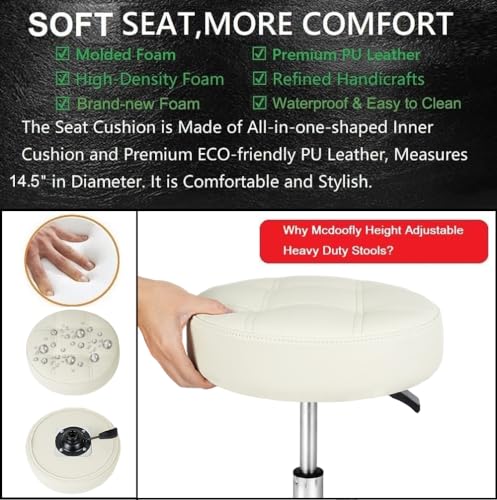 Image of Adjustable Heavy Duty Stool - Rolling Stools with Locking Caster Wheels - Swivel Stools Backless Chair for Home Kitchen Office Shop Tattoo Lash Tech Pedicure(Off White, Height 22 to 30 in)