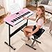 ZENY 61-Key Portable Electric Keyboard Piano with Built In Speakers, LED Screen, Headphones, Microphone, Piano Stand, Music Sheet Stand and Stool (Pink)
