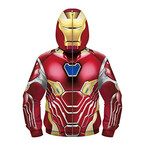 Plustrong Boys Kids Teen Full Zip Up Superhero Costume Hoodie Cosplay Sweatshirts Jackets(Iron Man 016,M(8T-10Tï¼‰
