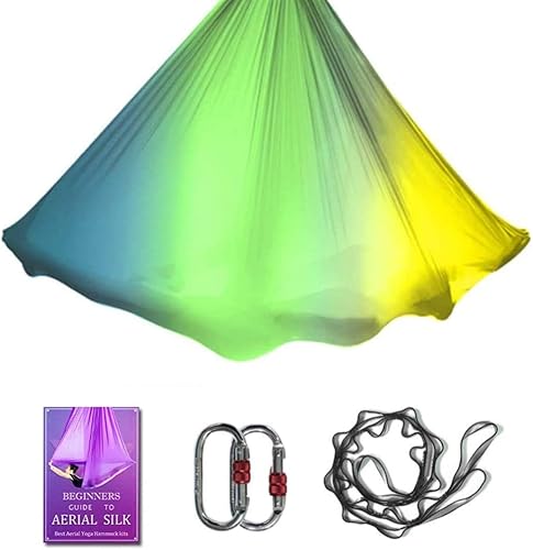 Vista 12 de Hamaca aérea de yoga L: 5M W: 2.8M 5.5 yardas, juego de columpio de yoga de seda para pilates con carga de 2000 libras, incluye cadena de margarita
