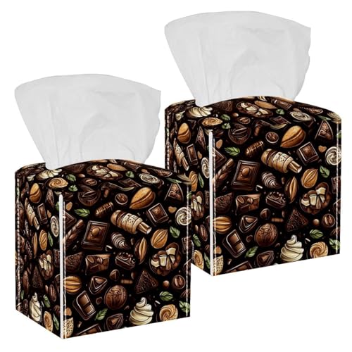 Paquete de 2 fundas de cuero para caja de pañuelos – Chocolate y cacao (1) soporte decorativo para caja de pañuelos para baño, decoración de oficina en casa