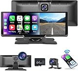 Podofo 9.3'' Wireless Carplay Screen for Car,HD 2.5K Front and AHD Backup Camera,Android Auto Airplay Mirror Link Touch Screen Bluetooth GPS Voice Control 64G TF Card,Car Play Screen for Car