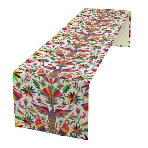 Mexican Table Runner, Mexican Otomi Birds Floral...