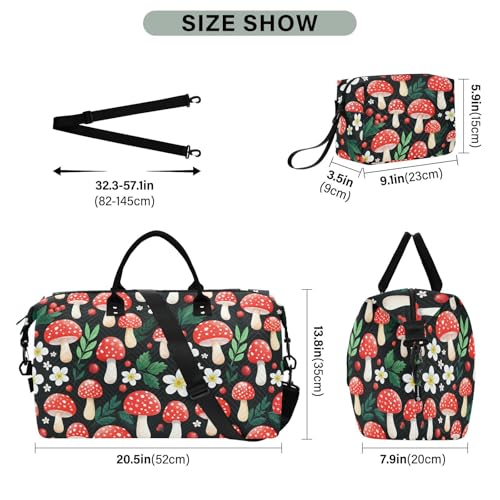 Flower Berries Mushrooms Travel Duffel Bag for Men Women with Makeup Bag Weekend Overnight Carry On Bags for Travel Getaway Weekend3