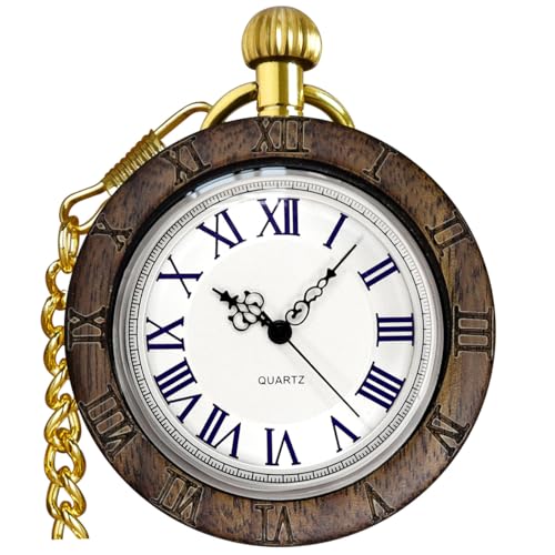 Fogitbok Vintage Wooden Quartz Pocket Watches for Men Women Lightweight Wood Mens Fob Pocket Watch with Gold Chain Ideal Gifts