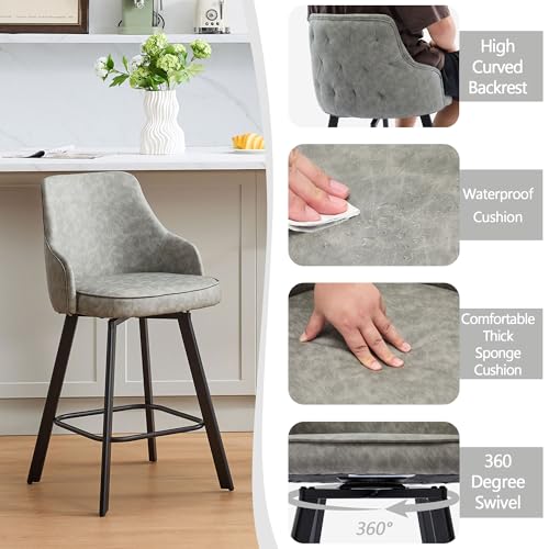 Image of Counter Height Bar Stools Set of 3 with Back, Faux Leather Swivel Bar Chair
