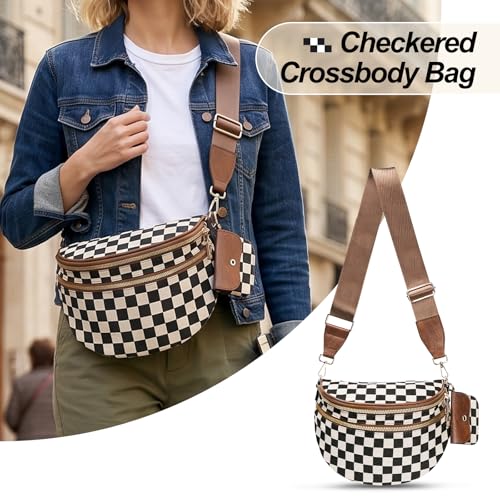 Image of Checkered Crossbody Bag, Bum Bags for Women Crossbody,Spacious Sling Bag Purse Fanny Packs with Shoulder Strap