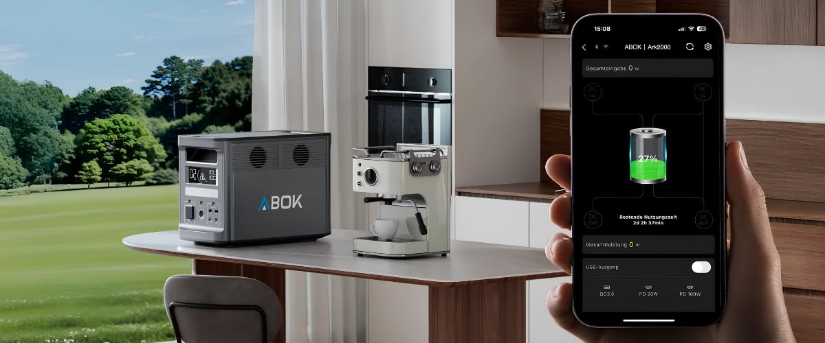 ABOK ARK2000 Station d'alimentation + 2 batteries supplémentaires ARK2000E MAX Set, générateur solaire LiFePO4 4608 Wh 2000 W, capacité maximale de stockage alimentation de secours pour la maison et