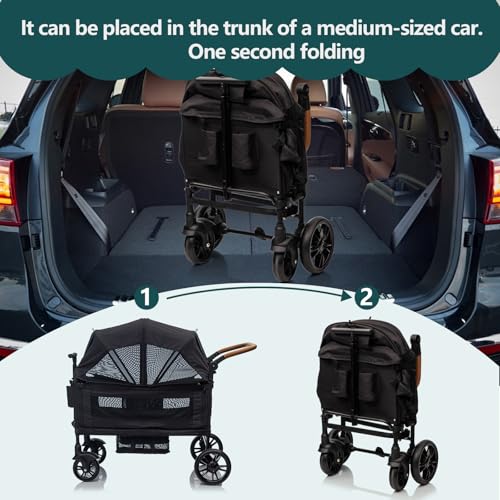 Double Wagon Stroller for Kids&Toddler,Push Pull Lightweight Foldable Travel Umbrella Twins Stroller with 5-Point Harness,Adjustable Handle Bar and Canopy,Foot Wells,Tray Table,Cup Holde