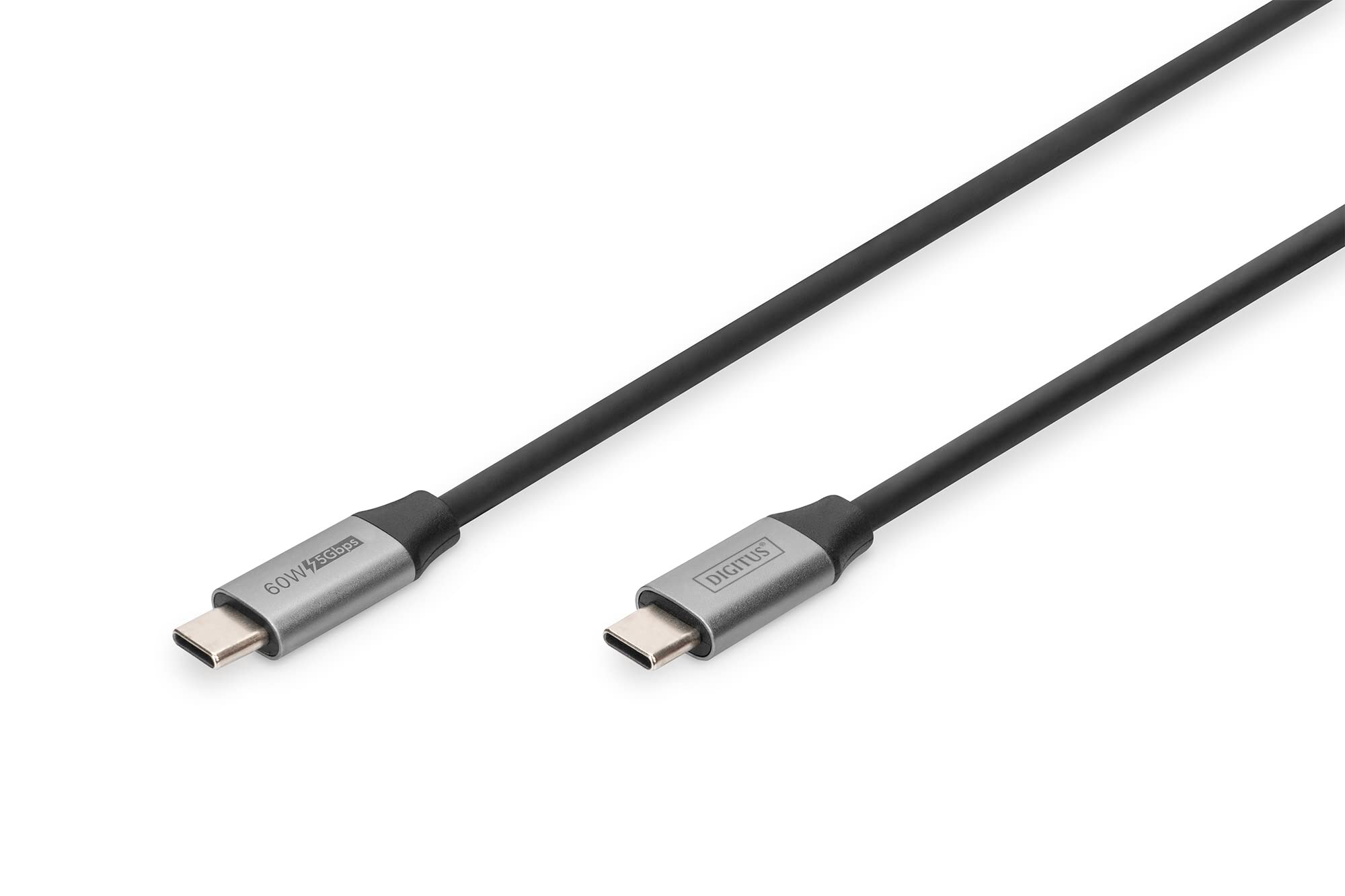 Digitus USB-C Cable – USB 3.2 Gen1 – 1 m – 5 Gbps – Video 4k 60Hz – 60W Power Delivery 3.1 – Black