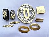 Japanese Handmade Tsuba Sword Guard for Katana/Wakizashi/Tanto Fittings Set Alloy Tsuba+Menuki+Fuchi+Kashira+Habaki+Seppa Metal Fittings (Double Color Silver-A7, tsuba-1.3in-3.1in)