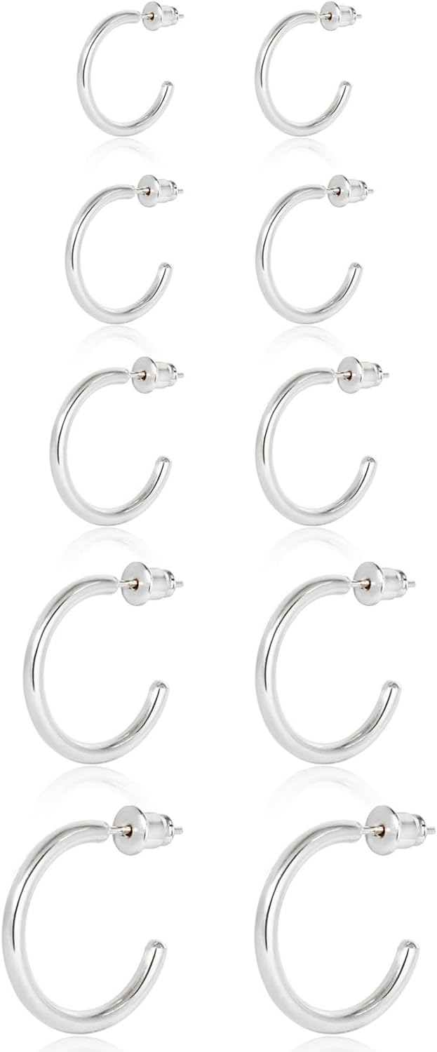 Minimalist Hoops for Women – 14K Gold Open Huggie Hoop Earrings, Hypoallergenic Tiny Hoops in Gold and Silver (Set of 1-5 Pairs)