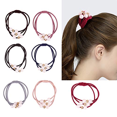 Pearl Hair Ties Bracelet for Women and Girls,Amcami 21 Pack 7 Colors Hair Ring with Beads Hair Bands Ropes Hair Elastic Bracelet Ponytail Holder Head Tie Hair Band Korean Headwear Hair Accessories