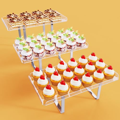 Bakzon 3 Pieces Cupcake Stand Holder, Clear Acrylic Dessert Table Display Set with Iron Support Legs for Birthday Candy Bar Décor Weddings, Parties Events