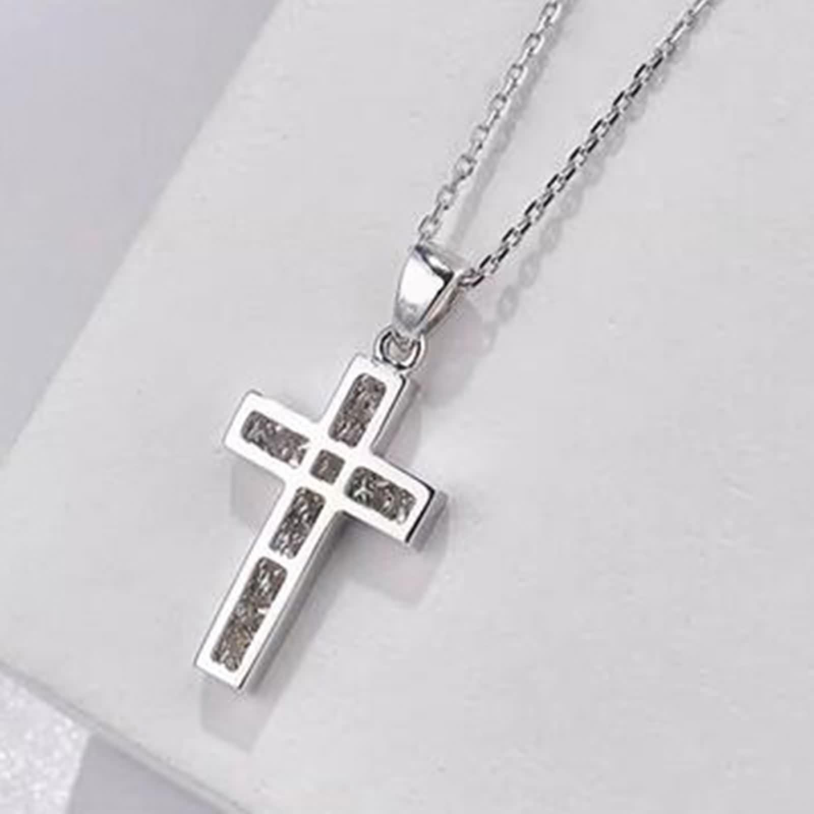 Collana lunga da donna con ciondolo a forma di croce, in oro bianco 9 K/14 K/18 carati