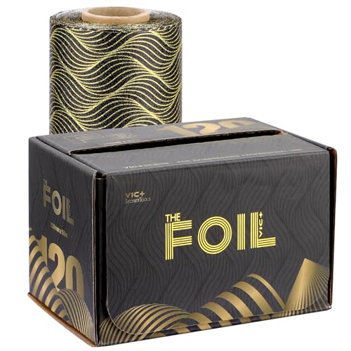 Segbeauty Papier Aluminium Coiffure, Aluminium Meches Cheveux, Rouleau d'Aluminium pour la Coloration des Cheveux, Accessoires de Coiffure, pour Salon de Coiffure (120mm X 50m, Or-Noir)