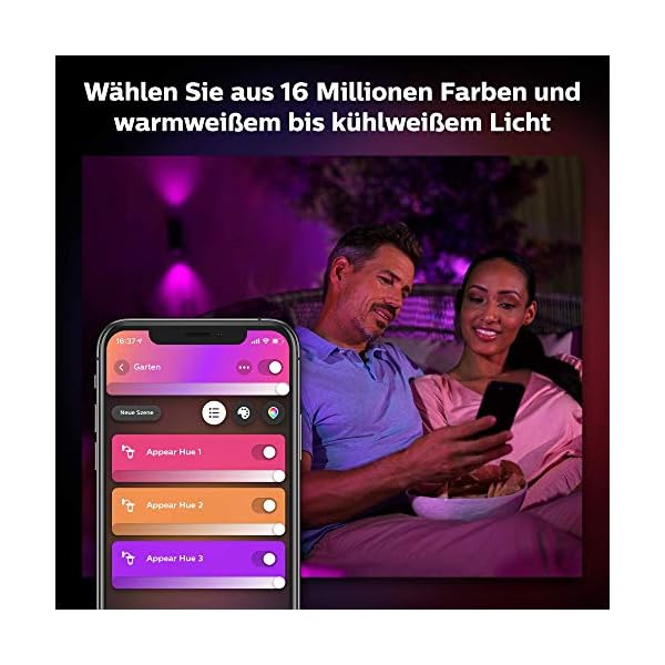 Philips Hue White & Color Ambiance Appear Außenwandleuchte schwarz 710lm, dimmbar, bis zu 16 Mio. Farben, steuerbar via… – Bild 5