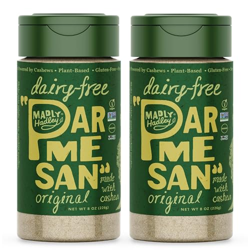 Madly Hadley Plant-Based Parmesan Cheese, 2 Packs - 16Oz | Original Vegan Cashew Parmesan Grated Topping For Pasta, Salad, Sauces | Dairy-Free, Gluten-Free, Non-Gmo, Soy-Free, Keto-Friendly