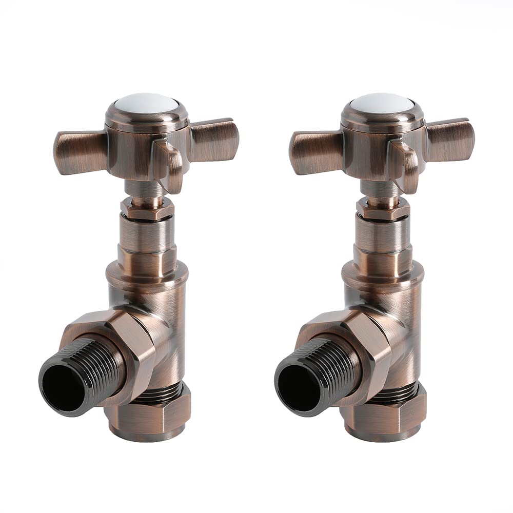 Milano Brushed Bronze Angled Heated Towel Rail Radiator Valves
