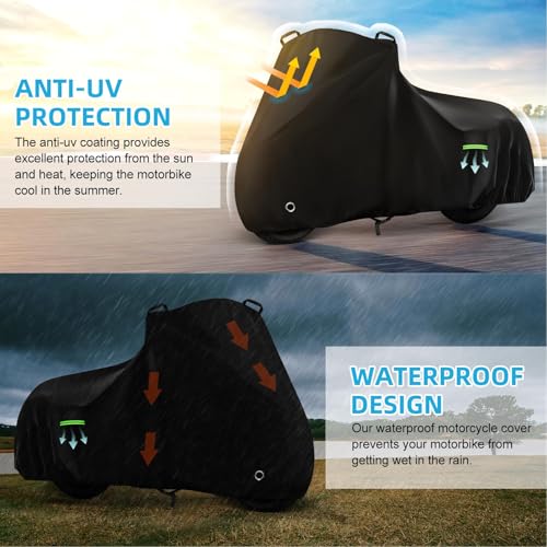 Image of Motorcycle Cover Waterproof for Indian Scout /Scout Bobber /Scout Sixty /Sport Chief, Heavy Duty Outdoor Sun Rain Snow UV Dust All Weather Protection Motorbike Cover with Soft Cotton Lining & Lock Hole