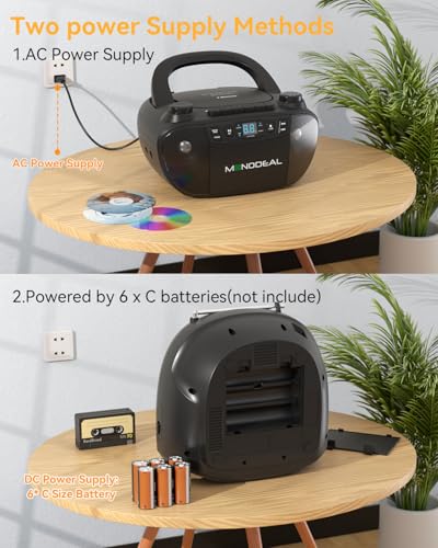 MONODEAL Cassette Tape Player with Bluetooth, Boom Box CD Player AM FM Radio, Multi-Functional CD and Cassette Player Combo,Tape Recording,USB/AUX,AC/DC Power,Headphone Jack for Gift