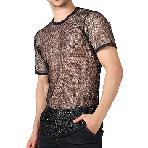 E-LIINJOYE Mens Mesh Shirt,See Through Black Mesh Shirt Men Plus Size,Mens  Sexy Shirts Mesh to Show Muscle(Black S) at Amazon Men's Clothing store