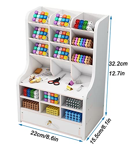 Miniatura 5 de Vikmyer Organizador De Escritorio De Madera Papelería Multifuncional Caja De Soporte De Bolígrafo Para Oficina En Casa Rack De Almacenamiento De Útiles Escolares Con Cajón
