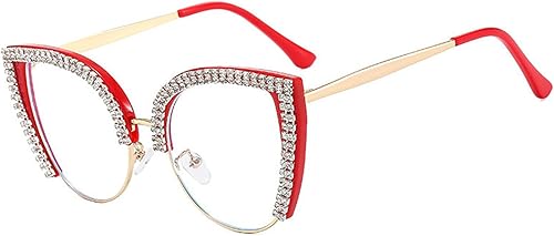 Miniatura 2 de willochra Lindas gafas de ojo de gato con diamantes de imitación brillantes, divertidos lentes de bloqueo de luz azul para mujeres y niñas