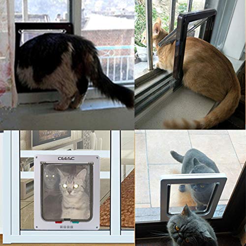 CEESC Porta grande para gatos (tamanho externo 28 x 25 cm), porta de gato com trava de 4 vias para j
