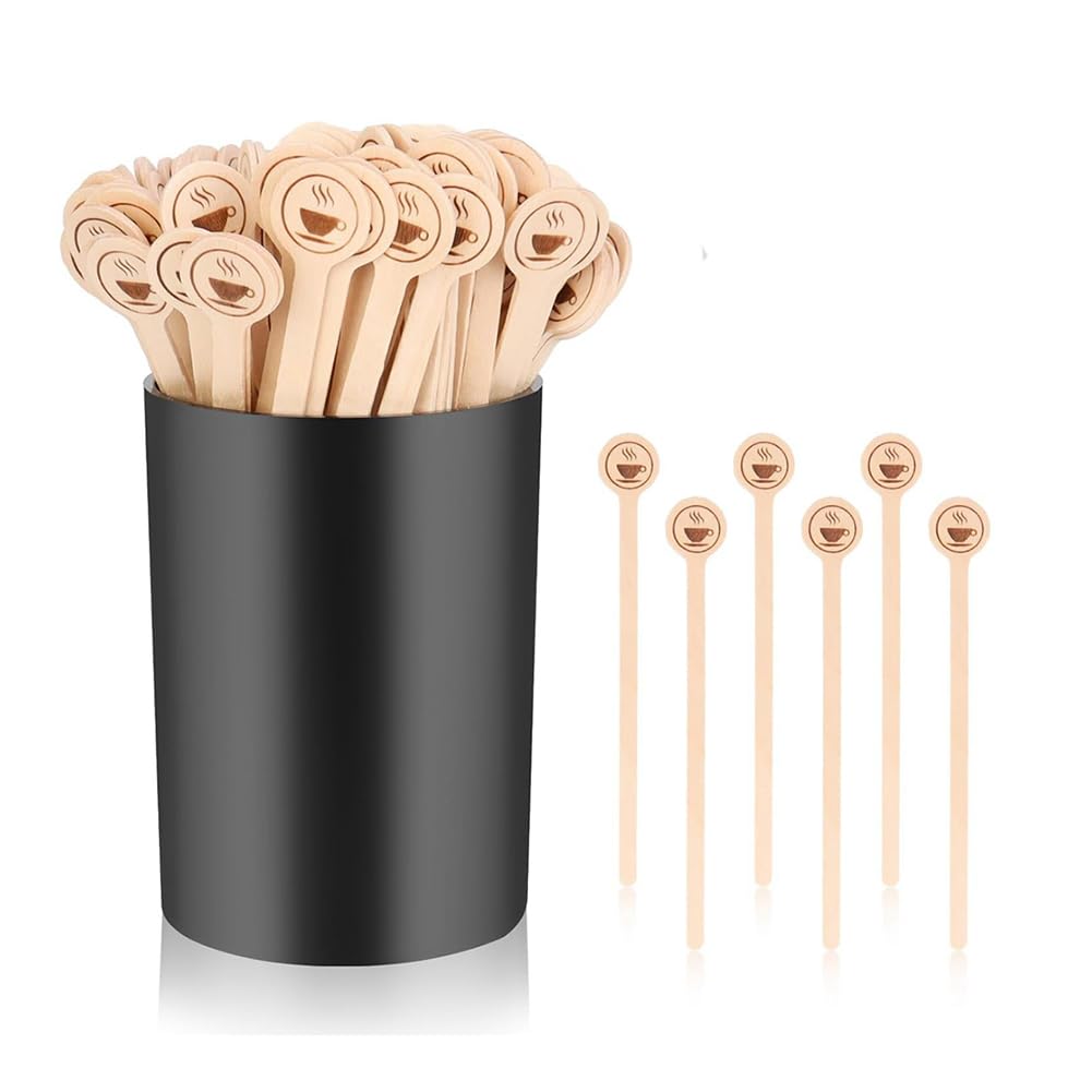 IJSDNVJNDX Disposable Coffee Stirrer and Holder Set 100 PCS 6 Inch Wooden Stirrer with Stir Sticks Beverage Accessories