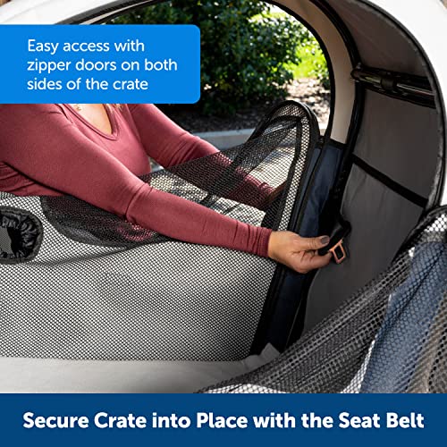 Petsafe Happy Ride Collapsible Dog Travel Crate - Foldable, Portable Dog Crate For Cars - Pets Up To 60Lbs - Secures To Seat, Pop-Up Metal Frame, Mesh Zipper Windows, Removable, Washable Fleece Liner #TOP4