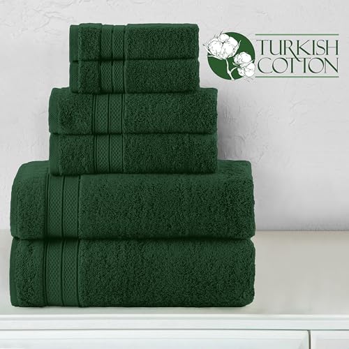Image of Elegant Comfort Luxury 6-Piece Towel Set, Premium Soft 100% Turkish Cotton, Three Line Popcorn Design 2 Bath Towels, 2 Hand Towels and 2 Washcloths Towel Set - Quick-Drying and Absorbent, Forest Green