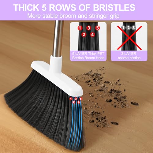 Image of Broom with Dustpan Combo Set for Home, 52-in Long Adjustable Handle Angle Broom and Dustpan Set with Dustpan Comb Teeth for Sweeping Pet Hair Food Dirt Kitchen (White-Purple)