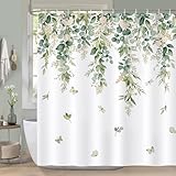 COZZSNUGE Duschvorhang 183 x 183 cm Grün Blätter, Blume Schmetterling Eukalyptus Duschvorhänge Anti-schimmel Wasserdicht Polyester Stoff Badvorhang mit 12 Duschvorhangringen