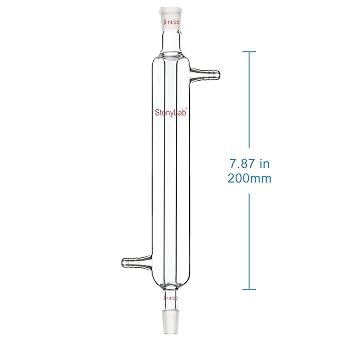 stonylab Liebig Condenser, Borosilicate Glass Liebig Condenser with 14/20 Joint 200 mm Jacket Length Lab Glass Condenser