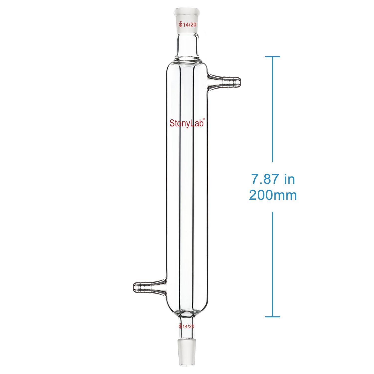 stonylab Condenseur Liebig, Condenseur en Verre Borosilicaté avec Joint 14/20 Longueur de Veste de 200 mm Condenseur en Verre de Laboratoire