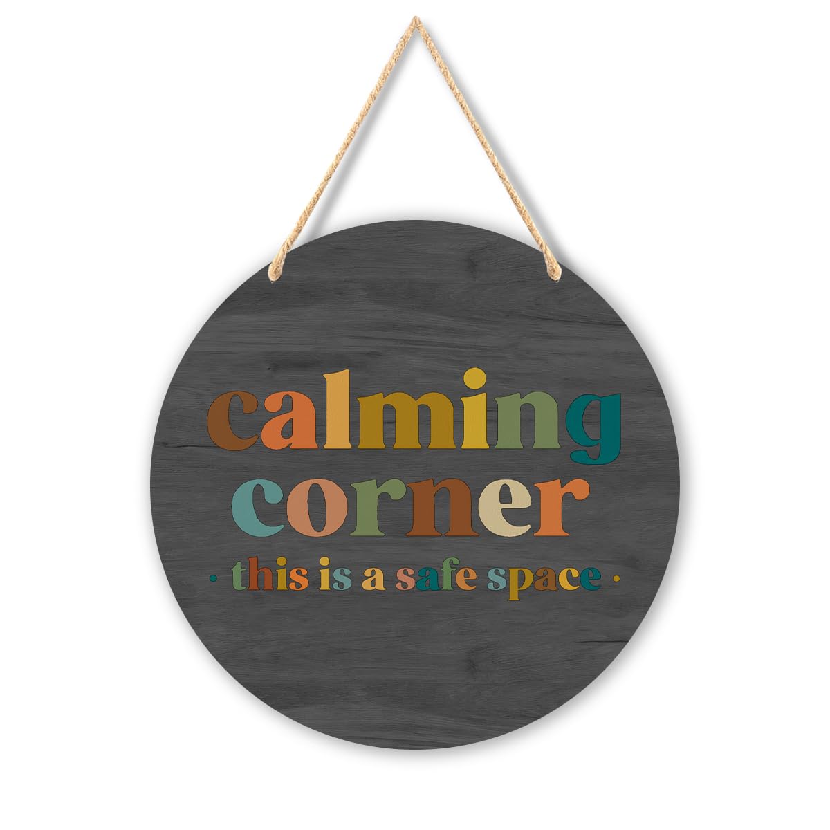 Calming Corner Hanging Wood Sign Plaque - Safe Space, School Counselor Office, Calm Down Corner Decorations - Boho Style, 10x8 (Roundness Gray)