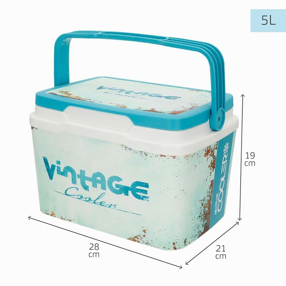 AKTIVE Glacière Rigide de Plage 5 l, Style Classique, Plastique résistant, Isolation en polyuréthane supérieure, maintient Le Froid jusqu'à 15 h, Couvercle avec Fermeture sécurisée, Design dans des