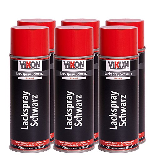 Preisvergleich Produktbild 6 Dosen VIKON Lackspray Schwarz Glänzend 400 ml (Glanz)