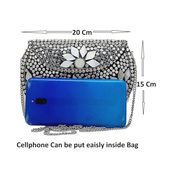 Trend Overseas Silver metal Beaded Ethnic purse Girls Bridal Bag cross body bag for women/Girl party clutch Metal clutches Vintage Brass - Image 5