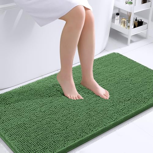 Image of OLANLY Large Bathroom Rugs 45x27, Extra Soft Absorbent Chenille Bath Rugs, Rubber Backing Quick Dry, Machine Washable Bath Mats for Bathroom Floor, Tub and Shower, Home Decor Accessories, Olive Green
