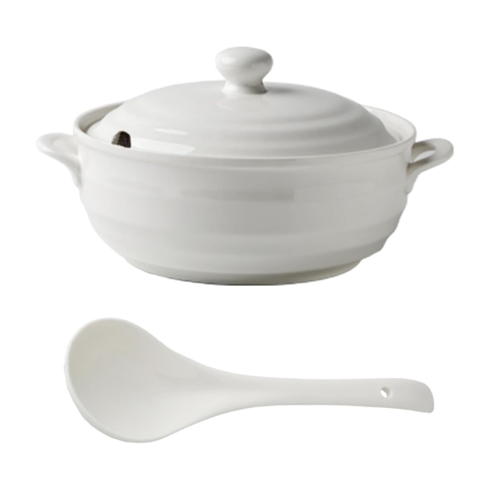 Sopera de cerámica con tapa Sopera de sopa de porcelana blanca Sopera redonda de cerámica Tazón de cerámica para restaurante Decoración de la cocina del hogar Apto para microondas y lavavajillas