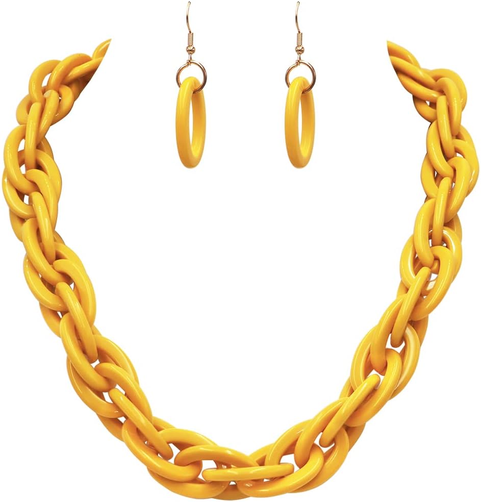 Rosemarie & Jubalee Women's Bold And Colorful Statement Chunky Resin Links Chain Necklace Earring Designer Jewelry Set